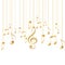 Card with musical notes and golden treble clef