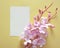 Card note with pink orchid flowers