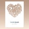 Card with openwork heart with two birds and space for text. Laser cutting template for greeting cards.