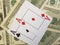 Card playing dollars background playing poker cash success opportunity risk