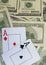 Card playing dollars background poker bet success opportunity risk
