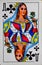 Card playing queen of clubs, suit of clubs