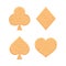 Card suit icon wooden isolated on white background, symbol card clubs diamonds hearts and spades shape, wood sign club diamond