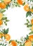 Card template, frame of hand drawn blooming oranges tree branches, flowers and oranges