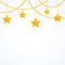 Card template with hanging yellow gold stars, shiny beads