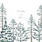 Card template with watercolor snowy pine trees and firs