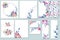 Card templates set with watercolor pink and blue pretty flowers