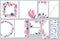 Card templates set with watercolor pink and purple tender flowers