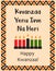 Card with traditional seven candles, symbols of Kwanzaa and Words - Kwanzaa Yenu Iwe Na Heri - Happy Kwanzaa in Swahili