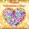 card for Valentine`s day with gemstones with precious stones in different shapes in the shape of a heart