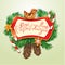 Card with xmas gingerbread, candy canes and fir-tree branches