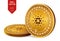 Cardano. Crypto currency. 3D isometric Physical coins. Digital currency. Golden coins with Cardano symbol isolated on