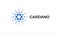 Cardano Symbol blockchain cryptocurrency. Cardano cryptocurrency market. Abstract symbol Cardano with color dots