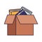 Cardboard box with books isolated icon
