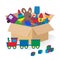 Cardboard box with children`s toys. Moving to another place.