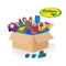 Cardboard box with children`s toys. Moving to another place.