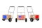 Cardboard Box with China, USA and EU Flag over Hand Truck. 3d Re