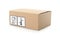 Cardboard box with different packaging symbols isolated. Parcel delivery
