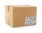 Cardboard box with different packaging symbols isolated. Parcel delivery