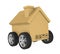 Cardboard Box House on Wheels Isolated Moving House Concept