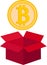 Cardboard box with isolated Bitcoin icon vector illustration design on white background.