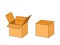 Cardboard box package open and closed, vector
