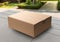 Cardboard box or parcel on the threshold near the door. Generative AI