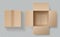 Cardboard box top view. Open closed boxes inside and top, brown pack mockup, delivery service realistic empty carton