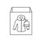 Cardboard box with warm outerwear icon. Linear image for illustration of sorting, packaging, storage, transportation, delivery,