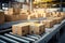 Cardboard Boxed Packages on a Belt Driven Line Roller Conveyor in a Warehouse With Shiny New Line Rollers, E-Commerce Fulfillment