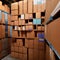 cardboard boxes abound in the inventory in the contemporary warehouse storage of the retail store.