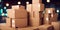 Cardboard boxes on blurred background, logistics and delivery concept