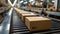 Cardboard boxes on a conveyor belt in a warehouse illustrate streamlined logistics and shipping processes