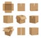 Cardboard boxes. Deliver craft packages front and side view decent vector realistic illustrations