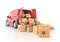 Cardboard boxes drop out from the transport isolated on a white background. 3d illustration