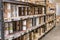 Cardboard boxes in industrial factory shipping storage area