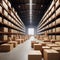 Cardboard boxes in large industrial warehouse