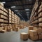 Cardboard boxes in large industrial warehouse