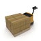 Cardboard Boxes on Powered Pallet Truck Isolated. 3D Illustration