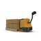 Cardboard Boxes on Powered Pallet Truck Isolated. 3D Illustration