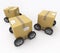 Cardboard boxes on wheels