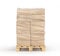 Cardboard boxes wrapped polyethylene on wooden pallet isolated on white background.