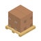 Cardboard brown boxes on the wooden pallet, isometric graphics