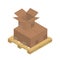 Cardboard brown boxes on the wooden pallet, isometric graphics
