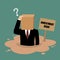 Cardboard businessman sinking in a quicksand