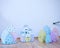 Cardboard Colorful Easter eggs background. Eco decorations.