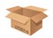 Cardboard delivery box with packaging symbols. Vector illustration