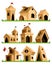 Cardboard house buildings. Kids game homes. New house, real estate concepts. Box buildings for kids playing. Big toys