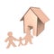 Cardboard house with family