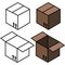 Cardboard open and closed brown box, icon, icon, vector